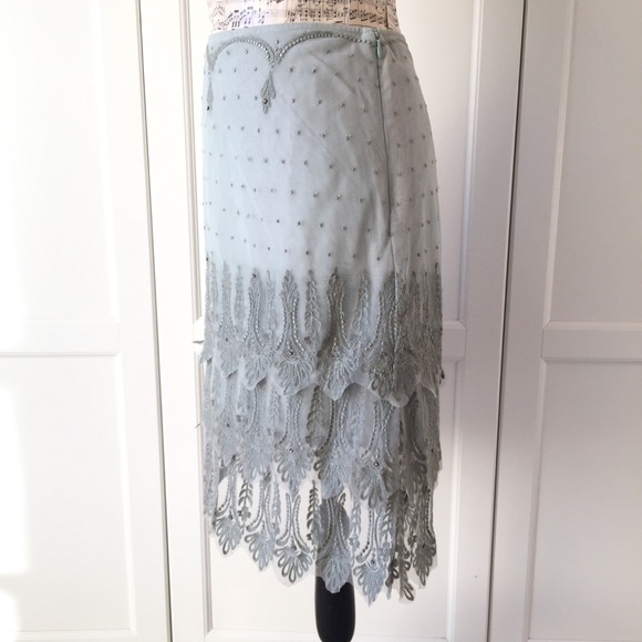 ✳️Anthropologie Sea Foam Green Scallop Lace Skirt - Picture 5 of 8
